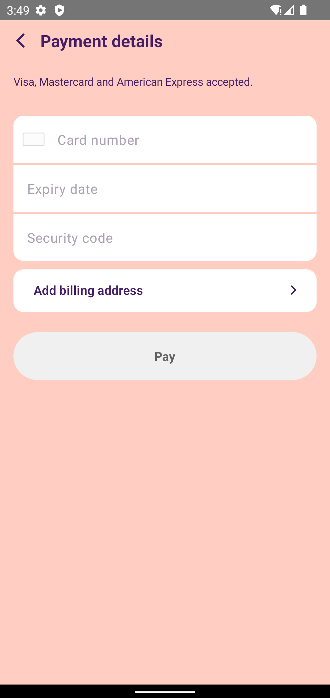 The default payment form